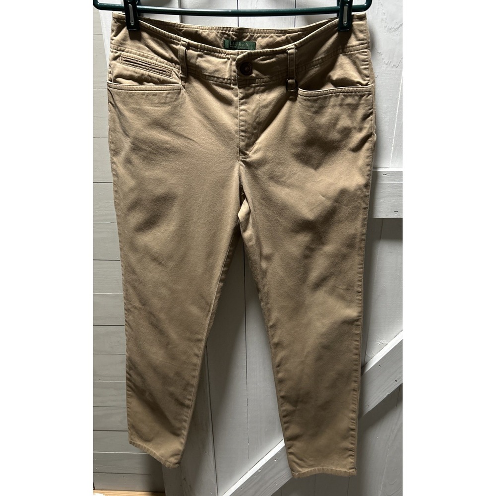 Lauren Ralph Lauren Women's Chino Pants 8 Tan Equestrian Mid Rise Stretch